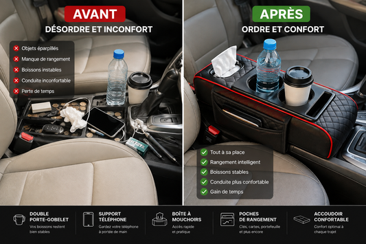 Accoudoir de Voiture VIP en Cuir : Confort et Rangement 5-en-1